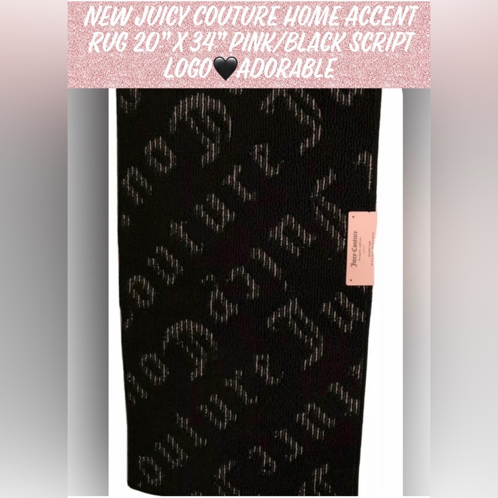 🎉HP🎉NEW Juicy Couture Home Accent Rug 20” X 34” Pink/Black Script Logo🖤